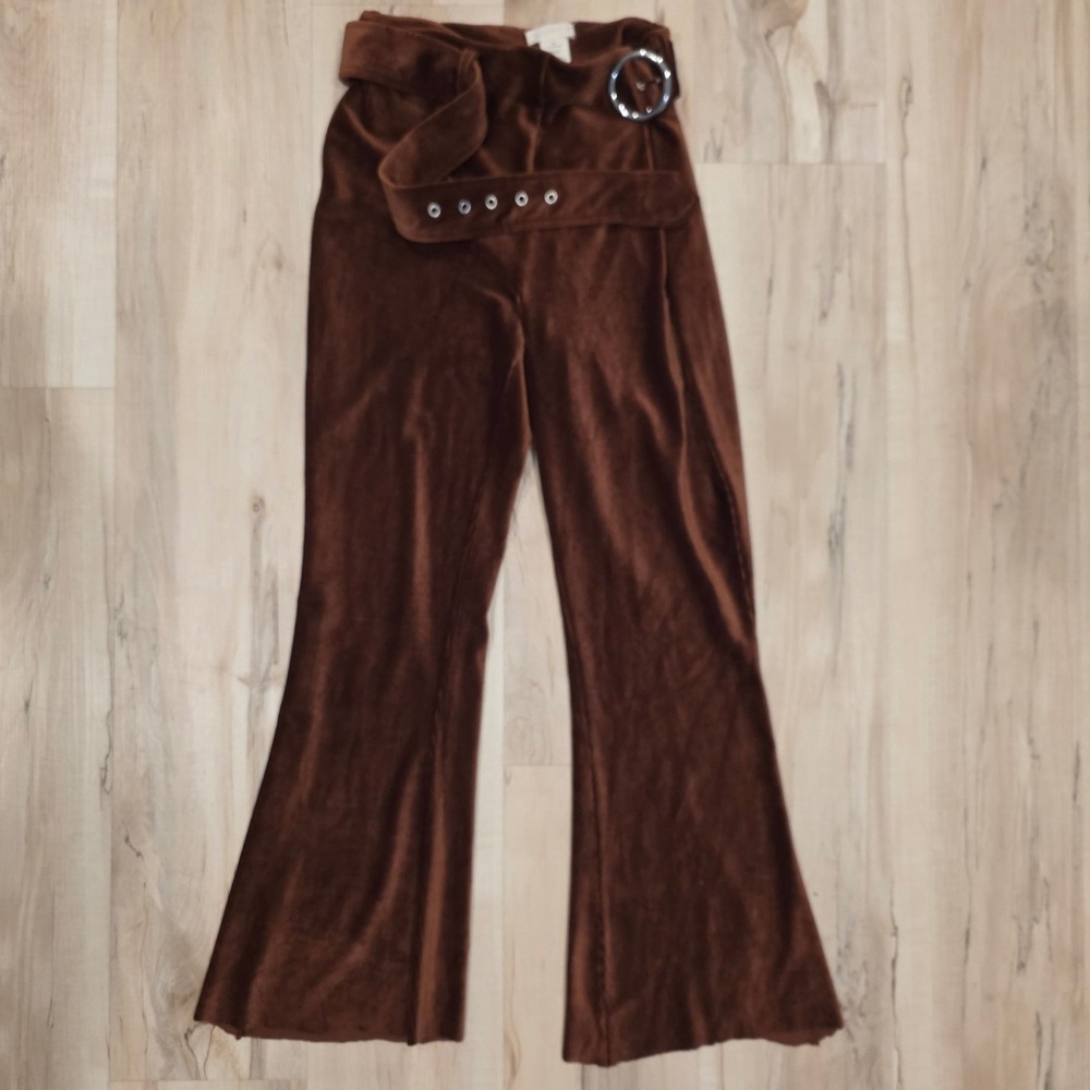 Ultra Flirt Brown Corduroy Flare Pants Belted High Rise Retro 70s Style Medium